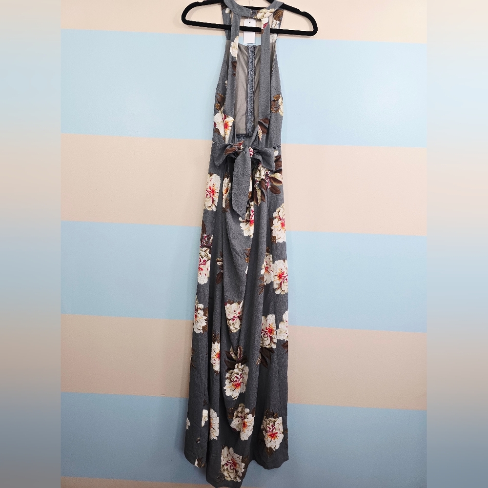 NWT Zesica Floral Gray Halter Split Maxi Dress - Picture 5 of 10